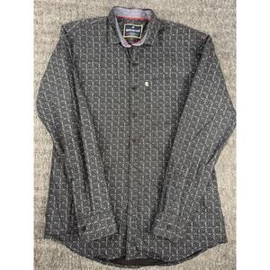 Mens Sequence Black Print Longsleeve Button Up Nice Shirt Size XL